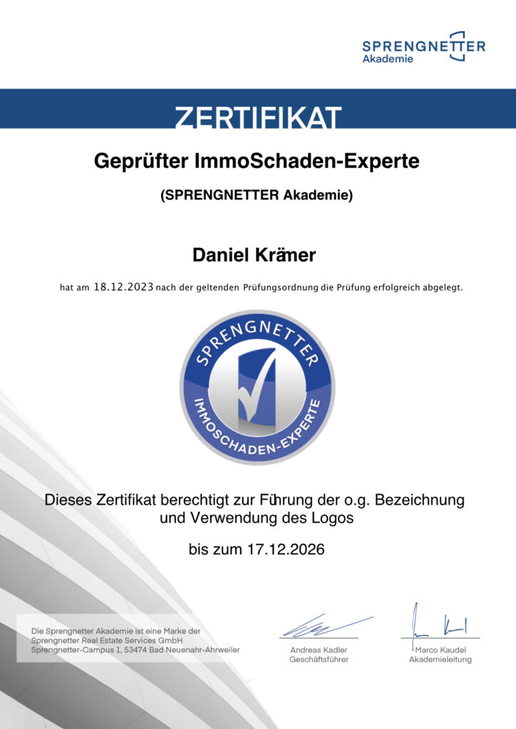 Zertifikat Daniel Krämer Bauberatung